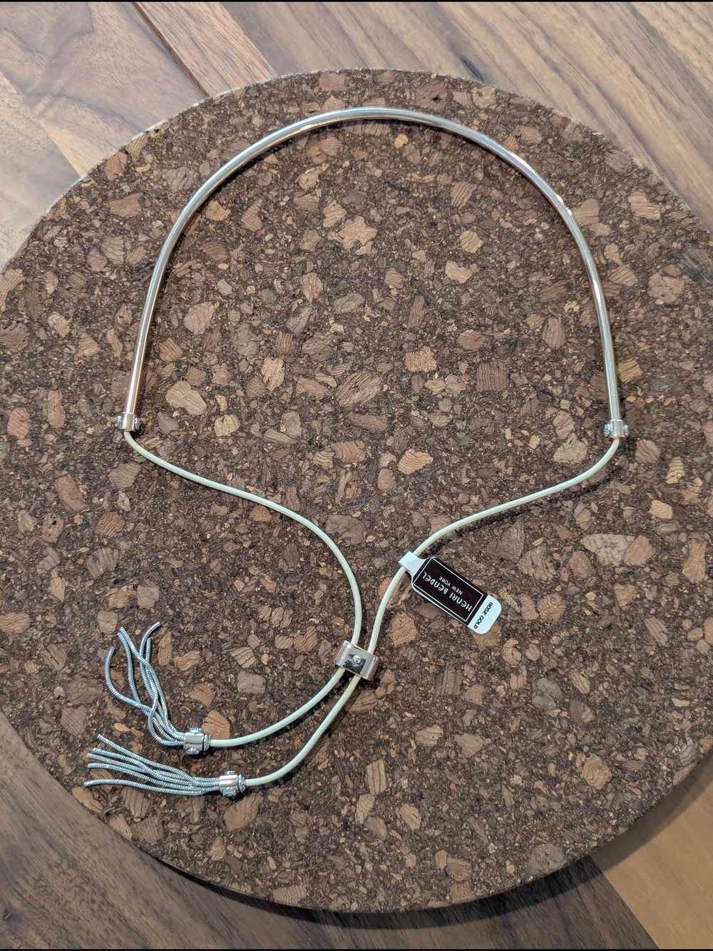 NWT henri bendel Designer Rose Gold Adjustable Slide Necklace with Tassel Ends